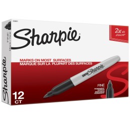 Sharpie® Super Sharpie® Permanent Markers, Fine Point, Black, Box of 12