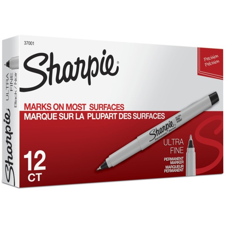 Sharpie® Ultra Fine Point Permanent Marker, Black, Box of 12