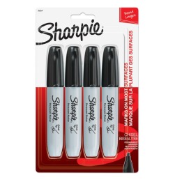 Sharpie® Permanent Markers, Chisel Tip, Black, Pack of 4