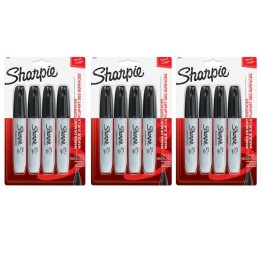 Sharpie® Chisel Tip Permanent Marker, Black, 4 Per Pack, 3 Packs