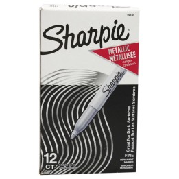 Sharpie® Metallic Permanent Markers, Fine Point, Silver, Box of 12