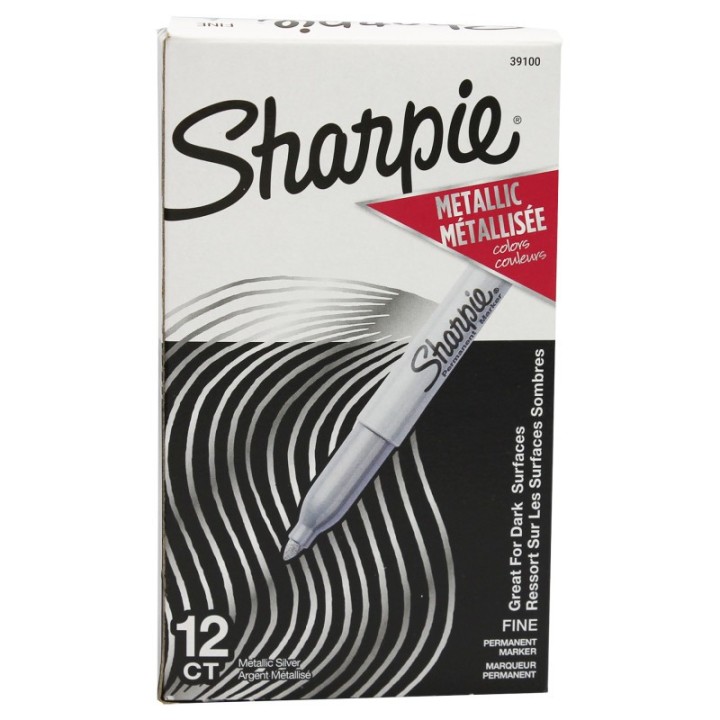 Sharpie® Metallic Permanent Markers, Fine Point, Silver, Box of 12