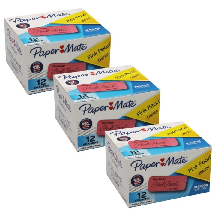 Paper Mate® Pink Pearl® Eraser, Large, 12 Per Pack, 3 Packs