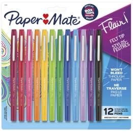 Paper Mate® Flair Felt Tip Pens, Medium Point (0.7mm), Assorted Colors, 12 Count