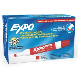 EXPO® Low-Odor Dry Erase Markers, Chisel Tip, Red, Box of 12