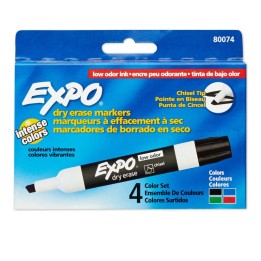 EXPO® Low-Odor Dry Erase Markers, Chisel Tip, 4 Colors, Pack of 4