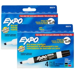 EXPO® Low Odor Dry Erase Markers, Assorted, 4 Per Pack, 2 Packs