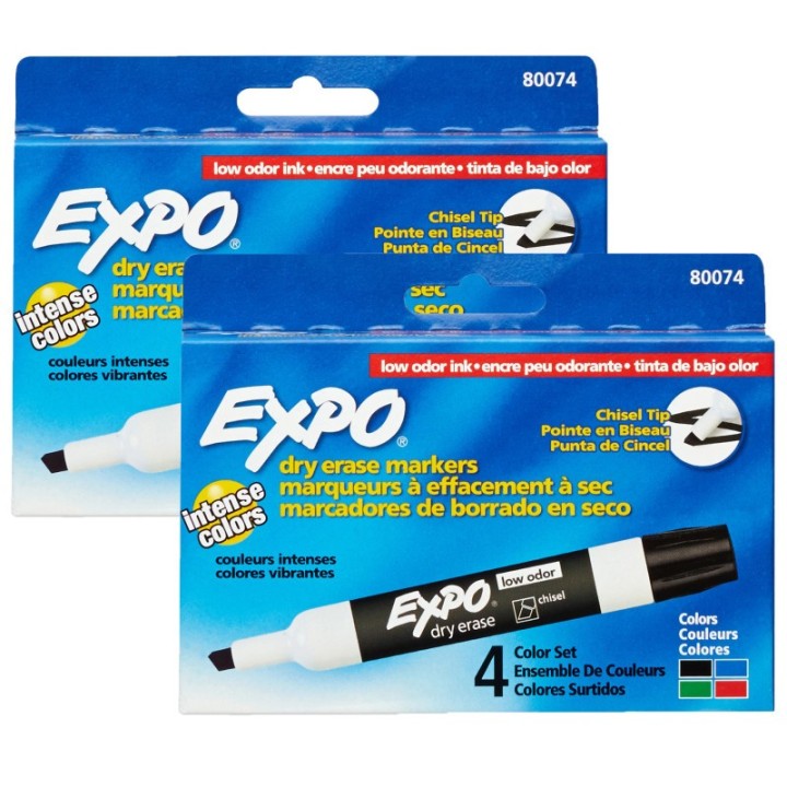 EXPO® Low Odor Dry Erase Markers, Assorted, 4 Per Pack, 2 Packs