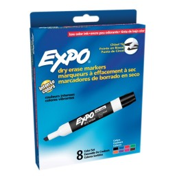 EXPO® Low-Odor Dry Erase Markers, Chisel Tip, 8 Colors, Pack of 8