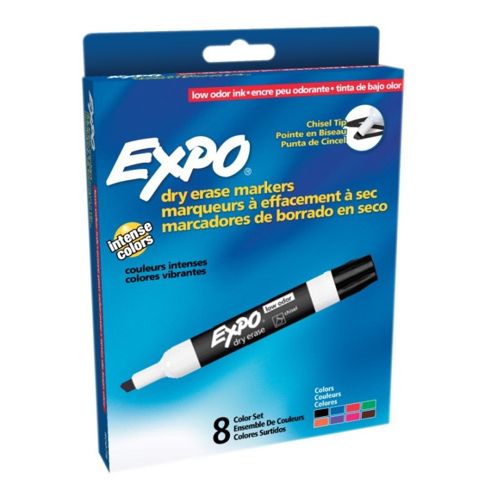 EXPO® Low-Odor Dry Erase Markers, Chisel Tip, 8 Colors, Pack of 8