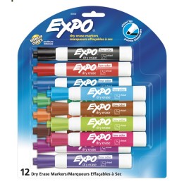 EXPO® Low Odor Dry Erase Markers, Chisel Tip, Assorted Colors, 12 Count