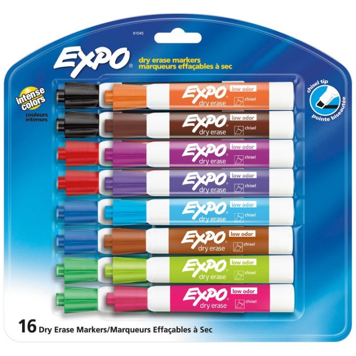EXPO® Low Odor Dry Erase Marker, Chisel Tip, Assorted, Pack of 16