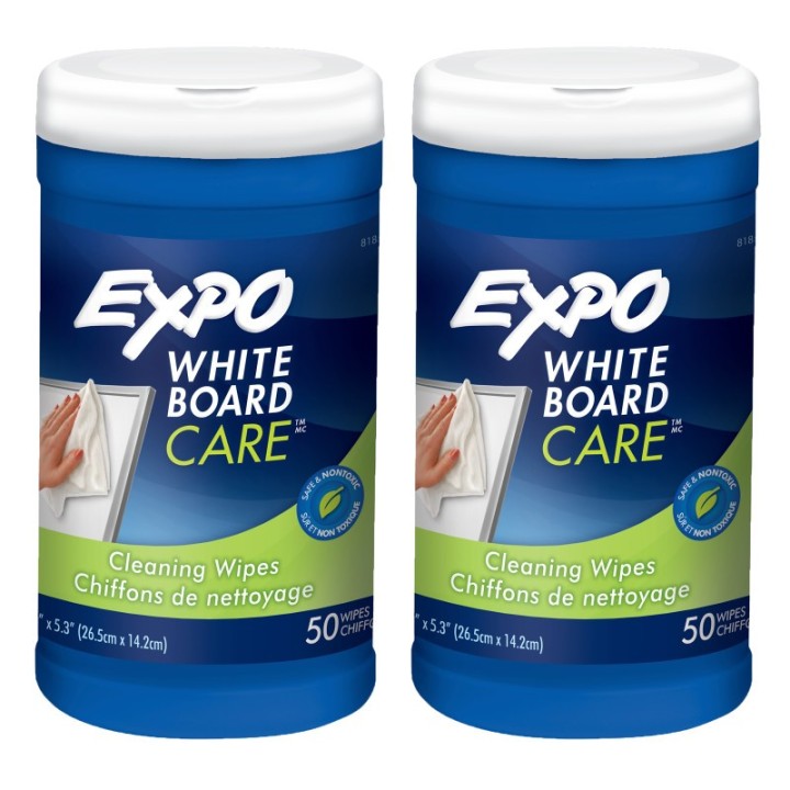 EXPO® Dry-Erase Board Cleaning Wet Wipes, 50 Per Container, Pack of 2