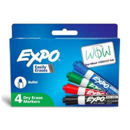EXPO® Low-Odor Dry Erase Markers, Bullet Tip, Assorted Colors, Pack of 4
