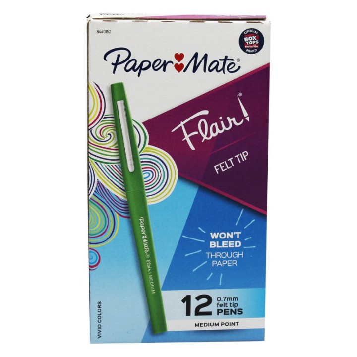 Paper Mate® Flair Pens, Medium, Green, Box of 12