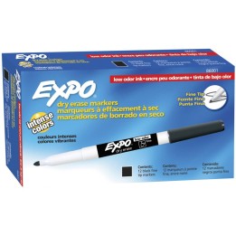 EXPO® Low Odor Dry Erase Markers, Fine Tip, Black, Box of 12