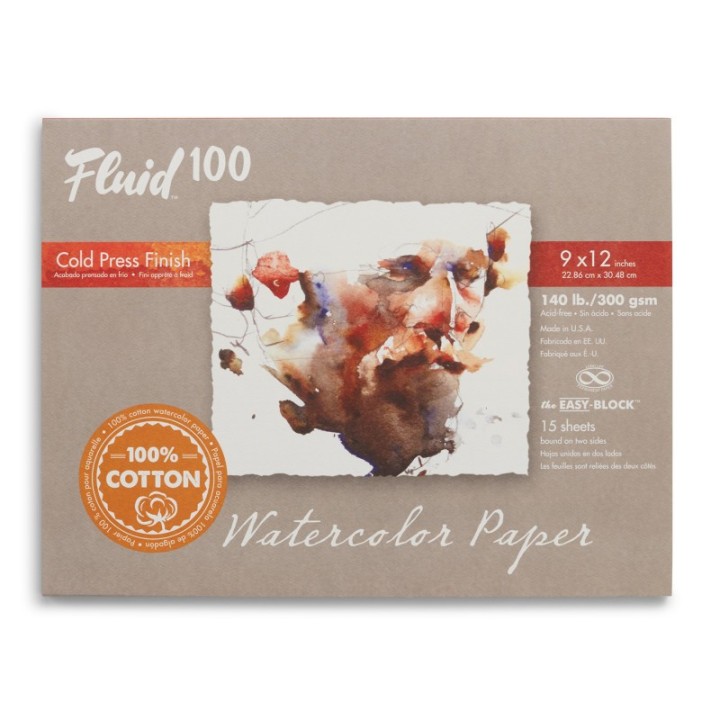 Speedball® Fluid™ 100 Cold Press Watercolor Paper Block, 140 lb (300 GSM), 9x12 in, 15 Sheets