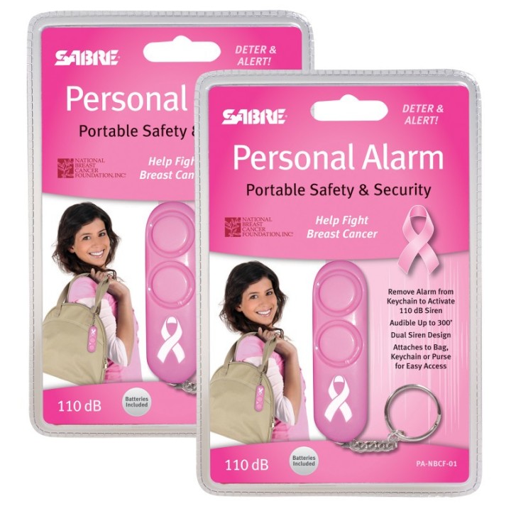 SABRE Personal Alarm - Pink (Supports NBCF), Pack of 2