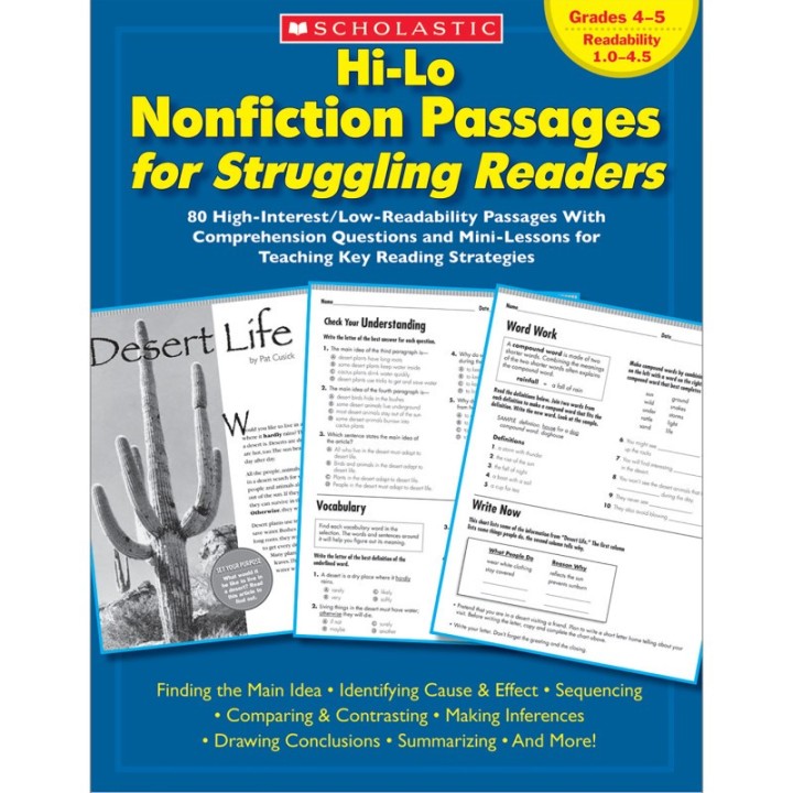 Scholastic Teaching Solutions Hi-Lo Nonfiction Passages for Struggling Readers, Grades 4-5