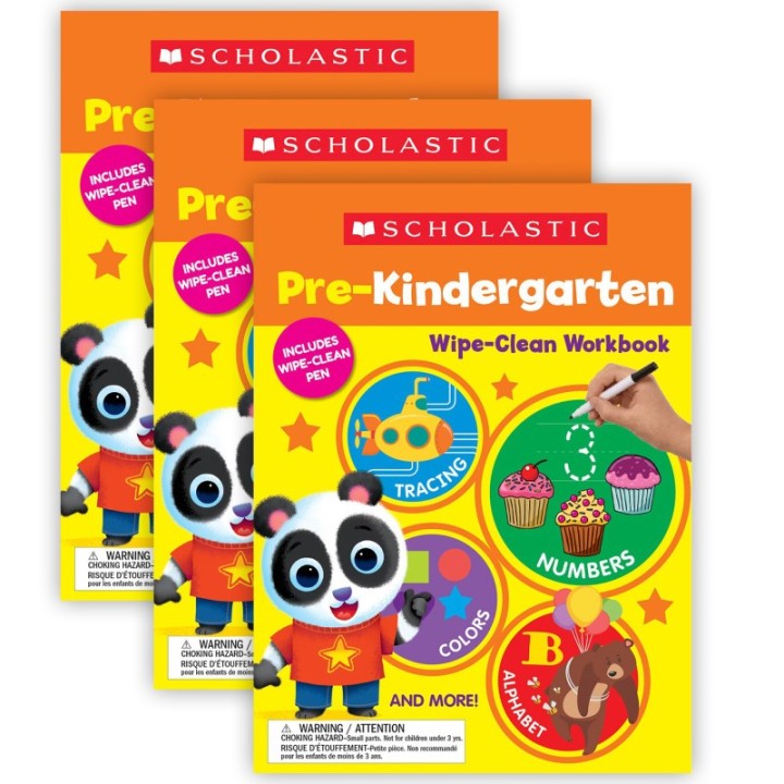 Scholastic Teaching Solutions Pre-K Wipe Clean Workbook, Pack of 3