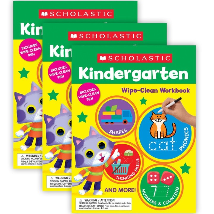 Scholastic Teaching Solutions Kindergarten Wipe-Clean Workbook, Pack of 3