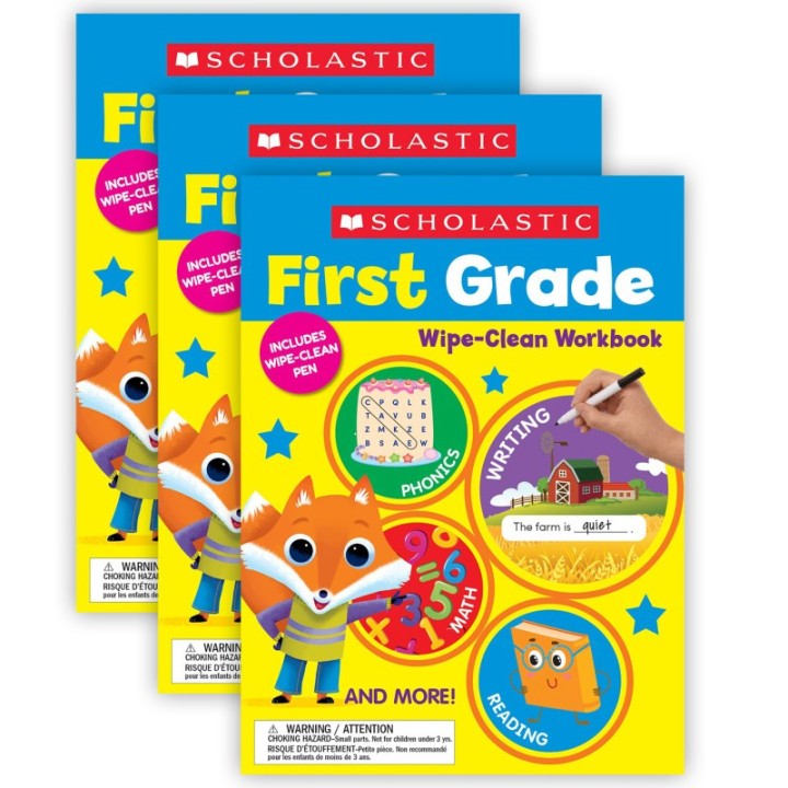 Scholastic Teaching Solutions First Grade Wipe Clean Workbook, Pack of 3