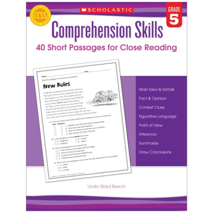 Scholastic Teaching Solutions Comprehension Skills: Short Passages for Close Reading Book, Grade 5