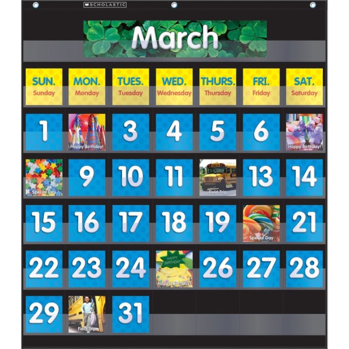 Scholastic Teaching Solutions Monthly Calendar Pocket Chart with Cards, Black