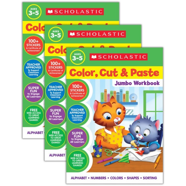 Scholastic Teaching Solutions Color, Cut & Paste Jumbo Workbook, Pack of 3
