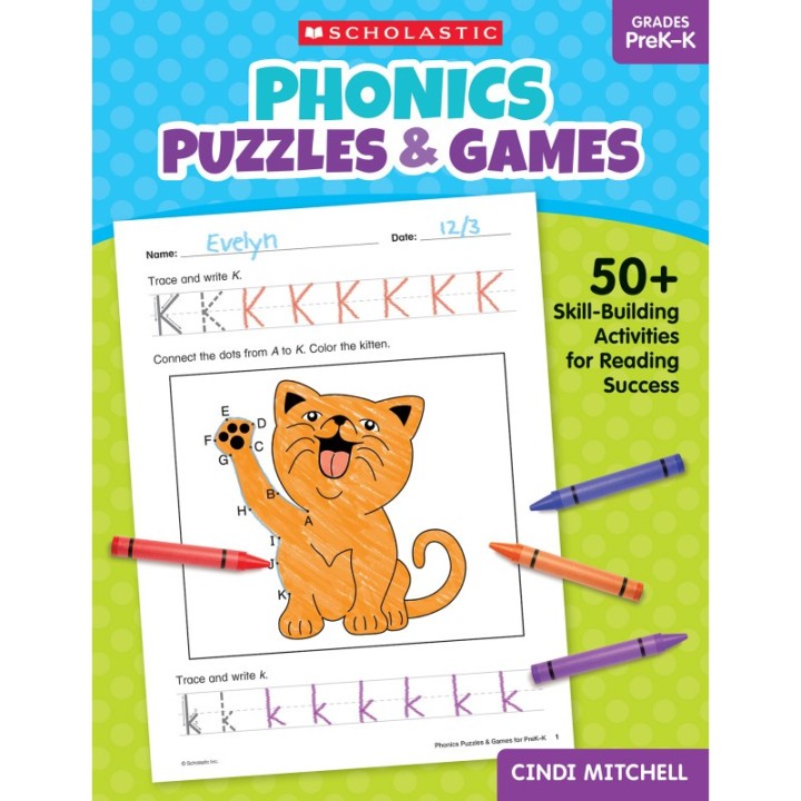 Scholastic Teaching Solutions Phonics Puzzles & Games Activity Book for PreK-K
