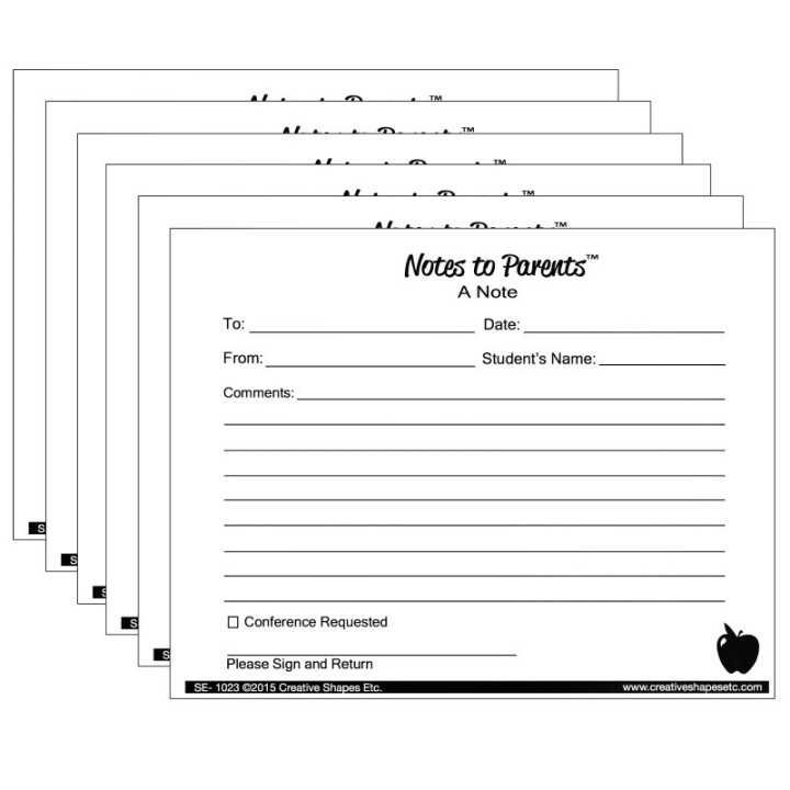 Creative Shapes Etc. Notes to Parents™, Blank Note, 50 Per Pack, 6 Packs