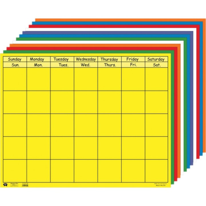 Creative Shapes Etc. Horizontal Calendar Set, 22" x 28", Assorted Colors, Pack of 12