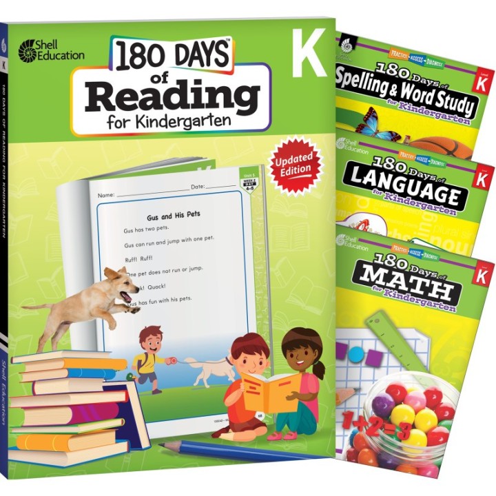 Shell Education 180 Days Reading, Spelling, Language, & Math Grade K: 4-Book Set