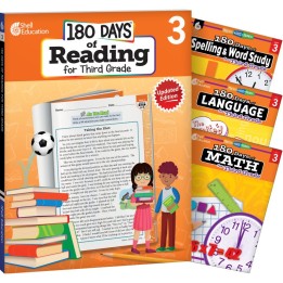 Shell Education 180 Days Reading, Spelling, Language, & Math Grade 3: 4-Book Set