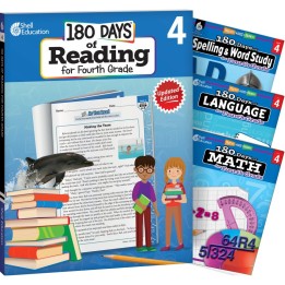 Shell Education 180 Days Reading, Spelling, Language, & Math Grade 4: 4-Book Set