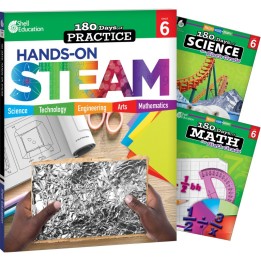 Shell Education 180 Days STEAM, Science, & Math Grade 6: 3-Book Set