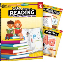 Shell Education 180 Days Reading, High-Frequency Words, & Printing Grade PK: 3-Book Set