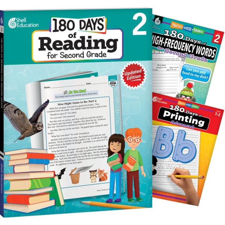 Shell Education 180 Days Reading, High-Frequency Words, & Printing Grade 2: 3-Book Set