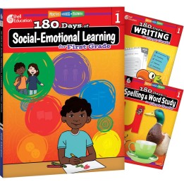 Shell Education 180 Days Social-Emotional Learning, Writing, & Spelling Grade 1: 3-Book Set