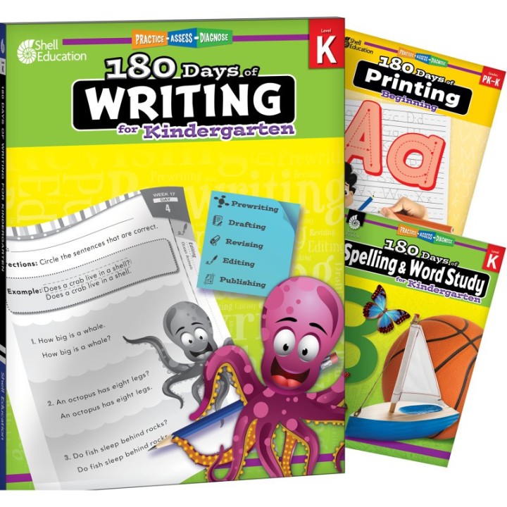 Shell Education 180 Days Writing, Spelling, & Printing Grade K: 3-Book Set