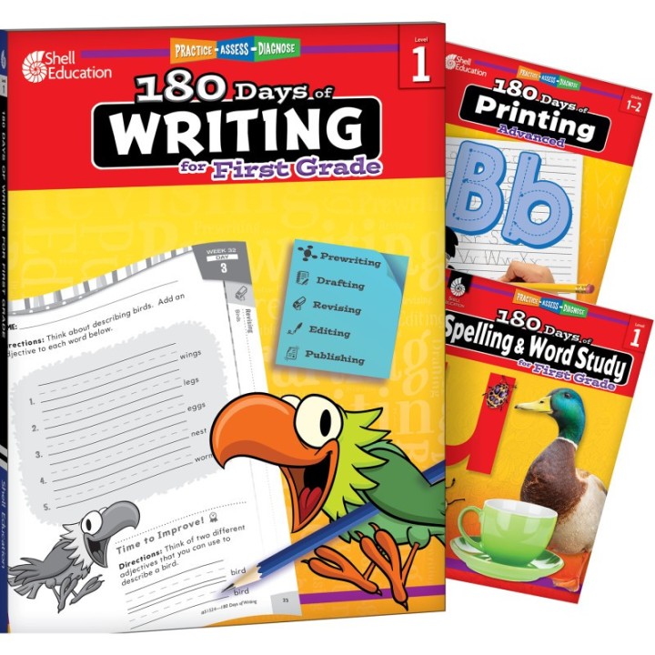 Shell Education 180 Days Writing, Spelling, & Printing Grade 1: 3-Book Set