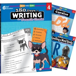 Shell Education 180 Days Writing, Spelling, & Cursive Grade 4: 3-Book Set