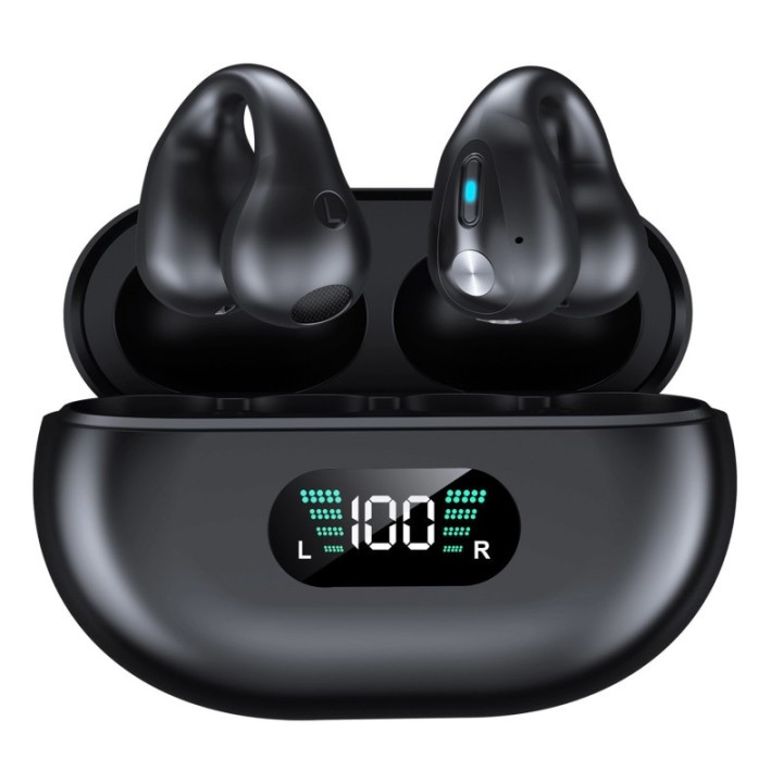 Alpha Digital Wireless Ear Clip Bone Conduction Earbuds, Black