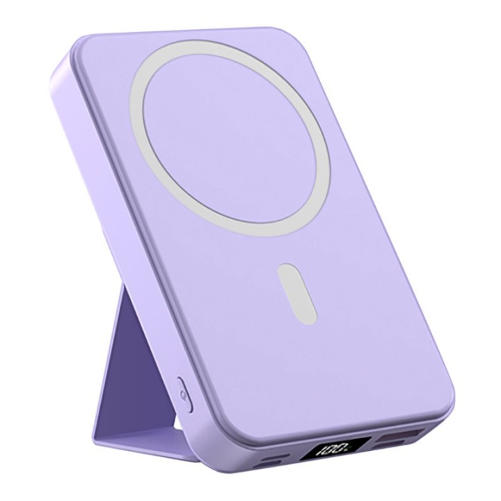 Alpha Digital 10,000mAh Magnetic Wireless Charge Power Bank with Foldable Stand, Purple