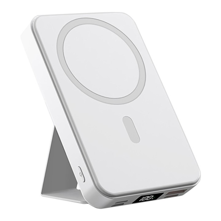 Alpha Digital 10,000mAh Magnetic Wireless Charge Power Bank with Foldable Stand, White