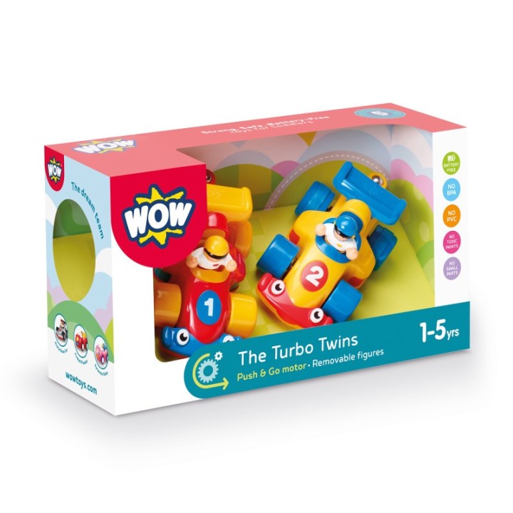 WOW Toys The Turbo Twins, Push & Go Toy Racing Cars