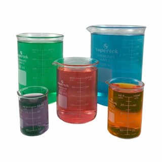 Supertek® Glass Beakers, 50, 100, 250, 600, 1000ml, Set of 5