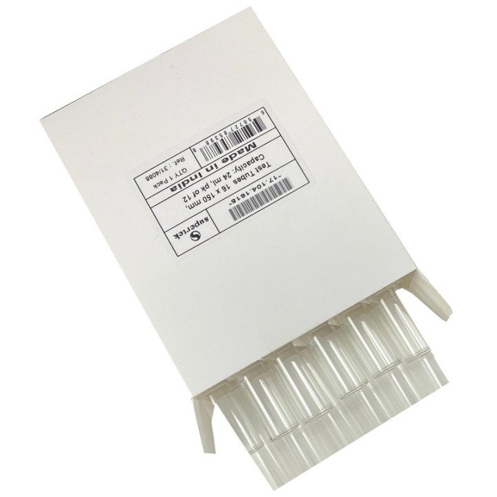 Supertek® Test Tubes, 16 x 150 mm, 24 ml Capacity, Pack of 12