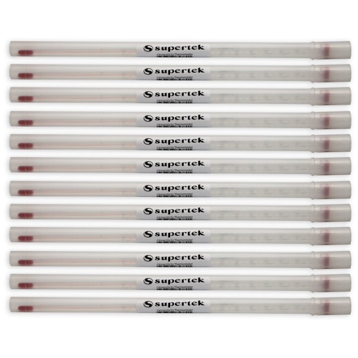 Supertek® Lab Thermometer, Red Liquid, -20-110C/0-230F, Partial, Pack of 12