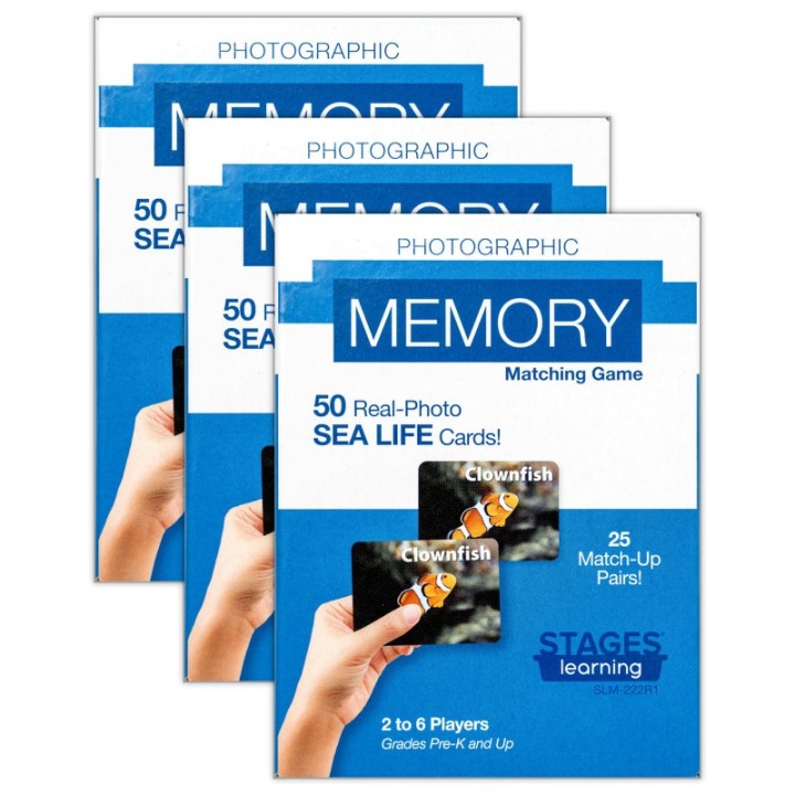 Stages Learning Materials Photographic Memory Matching Game, Sea Life, Pack of 3
